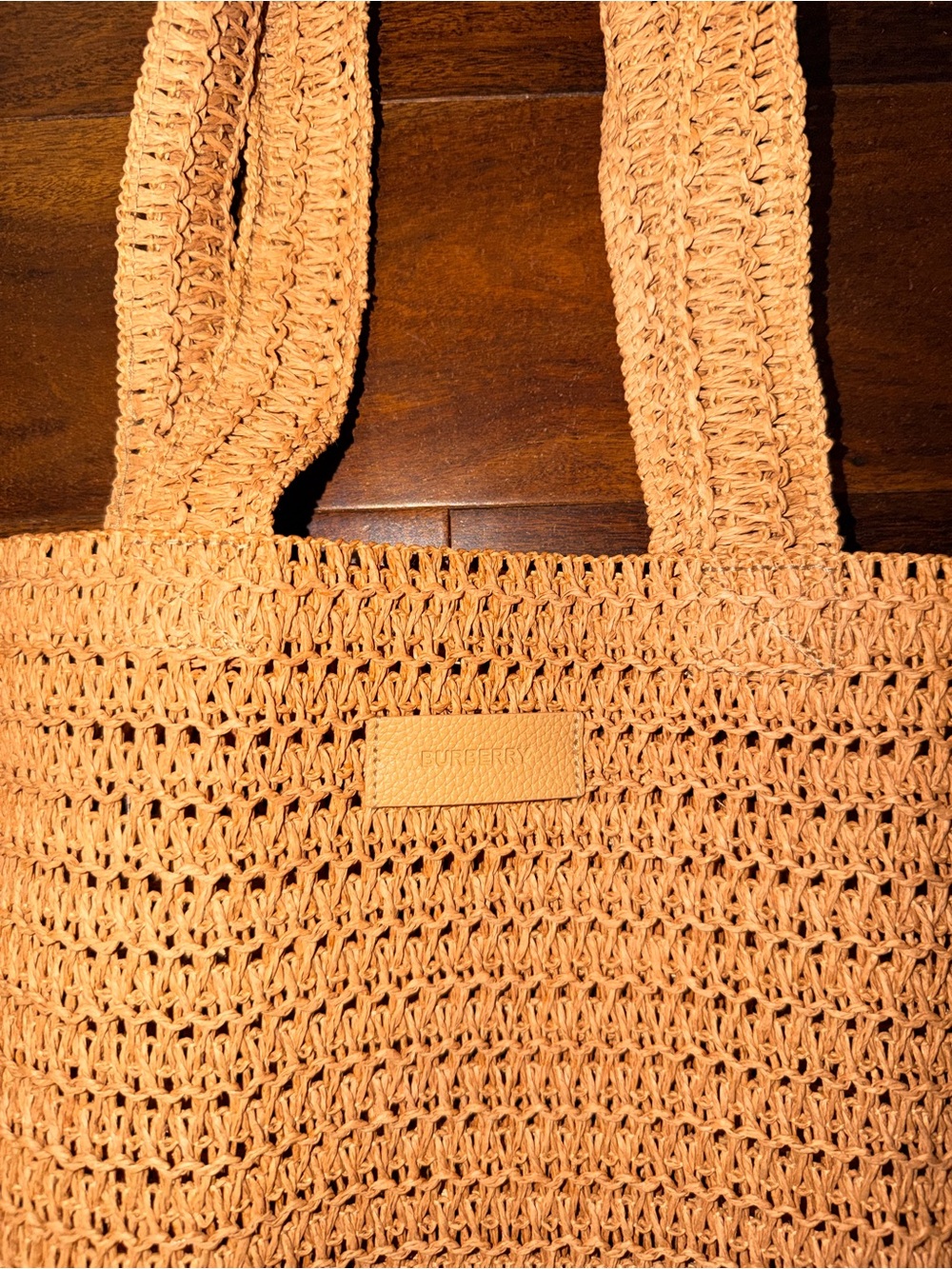 Burberry Woven Crochet Tote in Tan